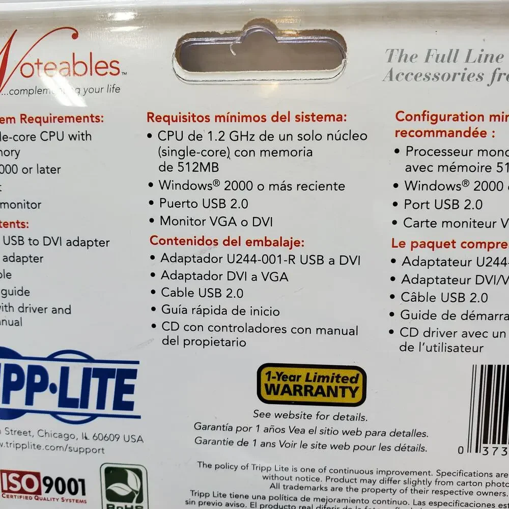 Tripp-Lite Adapter Notables USB to DVI/VGA 512 MB Memory New